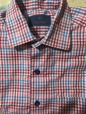 David Donahue Red and Blue Gingham Dress Shirt